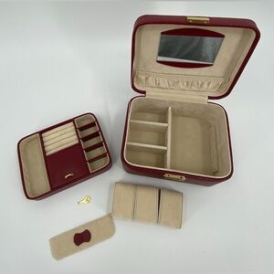 Bey-Berk “Quinn” Jewelry Box Case w/ Handle Red Lizard Debossed Leather BB534RED